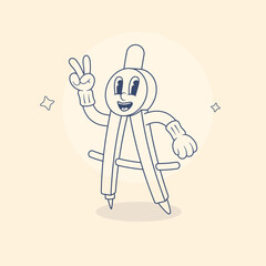 Outline Calipers Retro Mascot Illustration