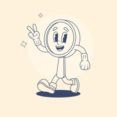 Outline Magnifying Glass Retro Mascot Illustration