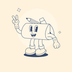 Outline Pencil Case Retro Mascot Illustration
