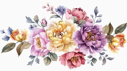 Watercolor floral bouquet pink yellow purple flowers