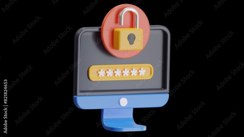 Aufkleber 3d animation of cyber ​​security protects your data | alpha channel