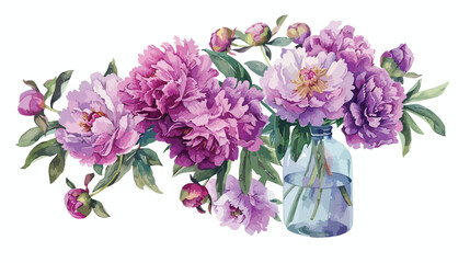 Watercolor floral bouquet purple pink and white peony