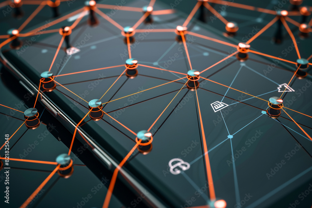 Poster smart mobile phone to social networks connect to the global network network touch screen device, dig
