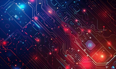 Fototapeta premium Abstract futuristic circuit board. High computer technology orange, violet and blue color background. Hi-tech digital technology concept. cyber security. 