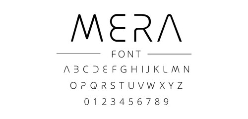 Mera and Abstract minimal modern alphabet font. Urban minimalist typography future digital fashion creative logo font. vector illustration