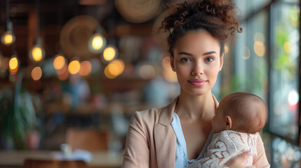 Professional Woman Balancing Career and Motherhood by Breastfeeding During a Company Meeting in a Modern Office Setting