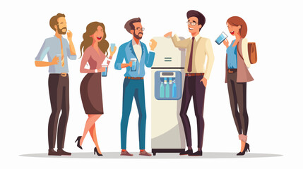 Office workers chatting near water cooler flat vector