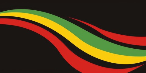 A black backdrop features a simple, minimalistic design of three large curved lines in the colors of the flag.