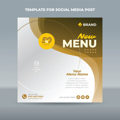 Square social media post template with transparent brown curve on the top right side of a white background. Suitable for product promotion or product launches