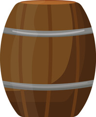 Vintage wooden barrel vector illustration with metal bands isolated on white background