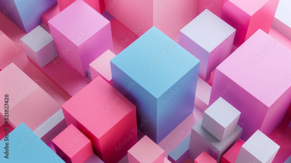 Poster this is an abstract 3d rendering of geometric shapes. the composition consists of squares. cube desi