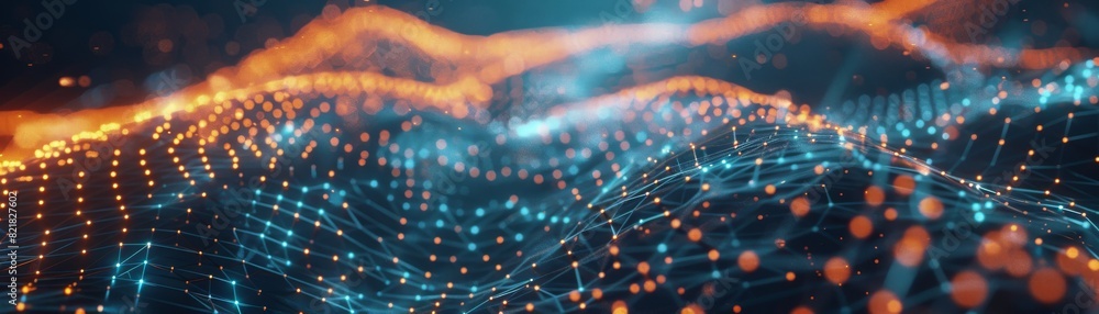 Poster digital data visualization with connected polygons. modern illustration.