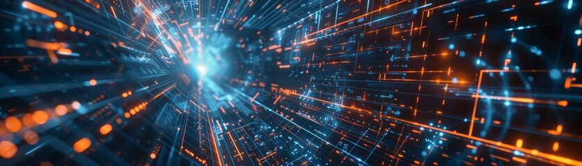 Obraz premium An illustration of science and technology connected, connected triangles shapes lines geometric wide banner modern