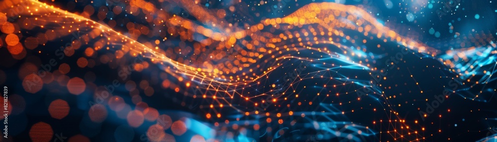 Aufkleber digital wave background concept with a beautiful motion waving dots texture and glowing defocused pa