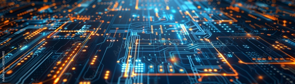 Poster the design of a modern technology circuit board texture background. quantum computer technologies co