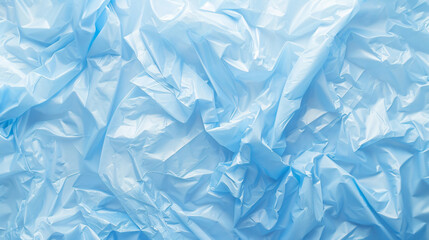 Crumpled light blue plastic bag as background top view