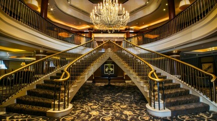 Luxury architectural staircase design in hotel lobby