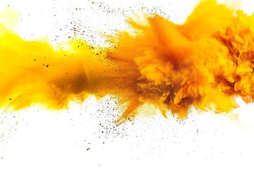 Abstract yellow powder explosion  A bright yellow powder explosion on a white background.