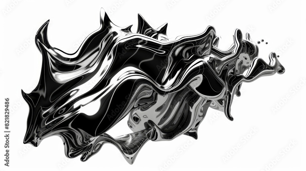 Poster fire icon in chrome metal. flame shape in liquid mercury. illustration showing abstract metallic mel