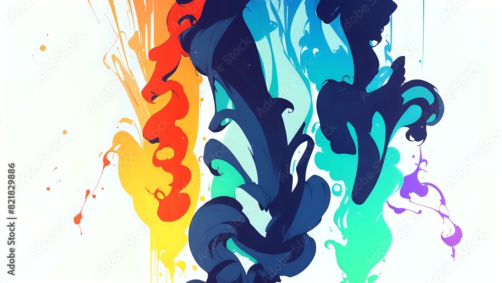 Poster mix of vibrant colors and fluid shapes, creating dynamic visual experience