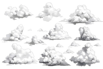 Fototapeta premium Collection of small illustrations various types of clouds isolated on white background