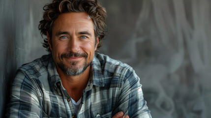 Obraz premium The Plaid Connoisseur. A bearded man in a plaid shirt standing confidently, exuding a sense of style and rugged charm.