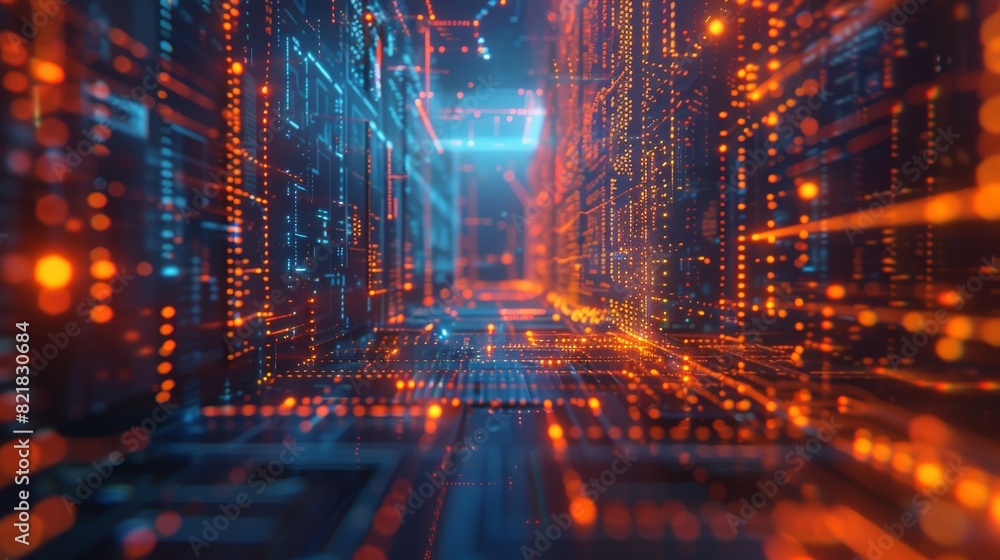 Poster ai generating artificial neurons from global data connections. abstract technology background of qua