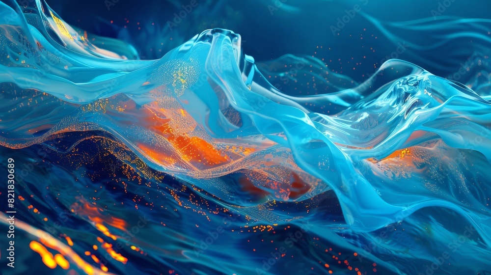 Aufkleber an abstract blue wave background with a stylized water flow banner. computer-generated image.
