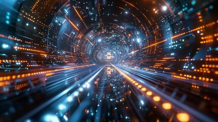 Obraz premium A futuristic tech city at night with global data transfer and superfast broadband - Stock AI illustration.