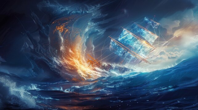 There's a lost ship sailing in a rough sea, about to collide with a gigantic iceberg. A clearing can prevent it from sinking.