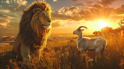 the goat, representing the sacrifice, stands calmly with a peaceful demeanor.