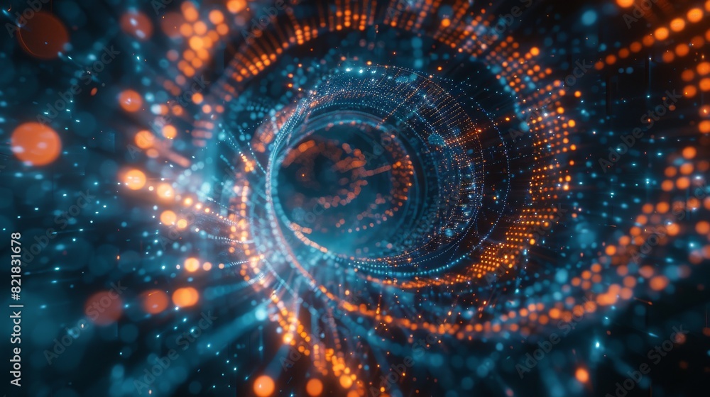 Poster in this abstract tech background, cyber cells are interconnected, artificial neural connections are 