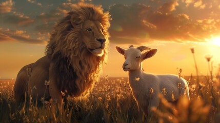 the goat, representing the sacrifice, stands calmly with a peaceful demeanor.