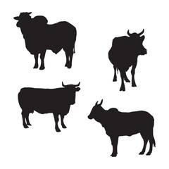 Set of Cow Silhouette Vector Illustration