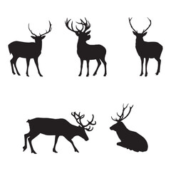 Deer Silhouette Vector Illustration Set