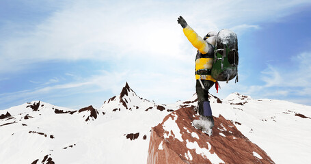 The Triumph Pose: A Climber's Arms Raised, Celebrating Victory at the Top. Concept 3D CG Render.