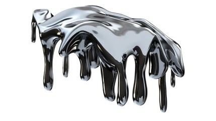Naklejka premium A chrome metal melting fluid shape with abstract dripping liquid mercury metallic icon on a white background. 3D rendering and aluminum gradient shape design element.
