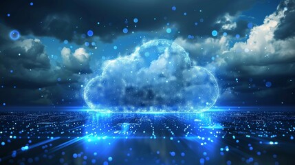 An illustration of a digital cloud. The cloud is represented as a blue cutout.