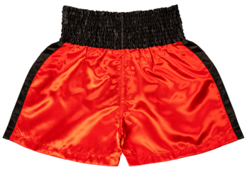 Red Muay Thai shorts isolated on white background, Boxing sports shorts, Muay Thai shorts on White PNG File.