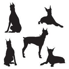 Dobermann Dog Silhouette Vector Illustration Bundle
