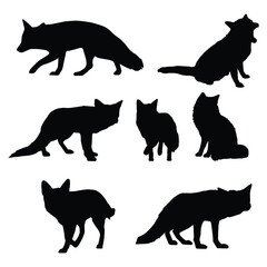 Fox Silhouette Vector Illustration Set