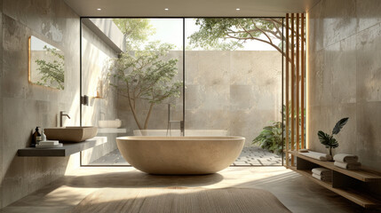 Fototapeta premium BATHROOM in a modern minimalist bathroom setting.