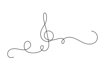 One line treble clef sketch. Outline continuous vector illustration. Symbol of classic music.