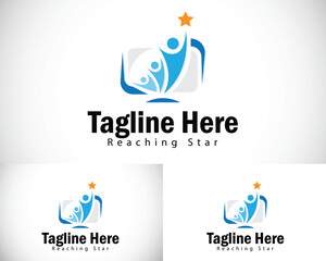 team work logo creative reaching star design concept computer networking