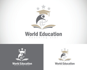 world education logo creative design concept reaching star book reading success teamwork