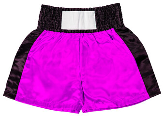 Purple Muay Thai shorts isolated on white background, Boxing sports shorts, Muay Thai shorts on...