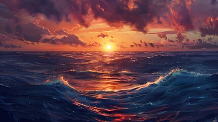 rough ocean at sunset