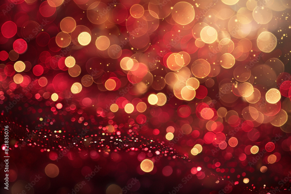 Poster sparkling red and golden bokeh lights for festive backgrounds