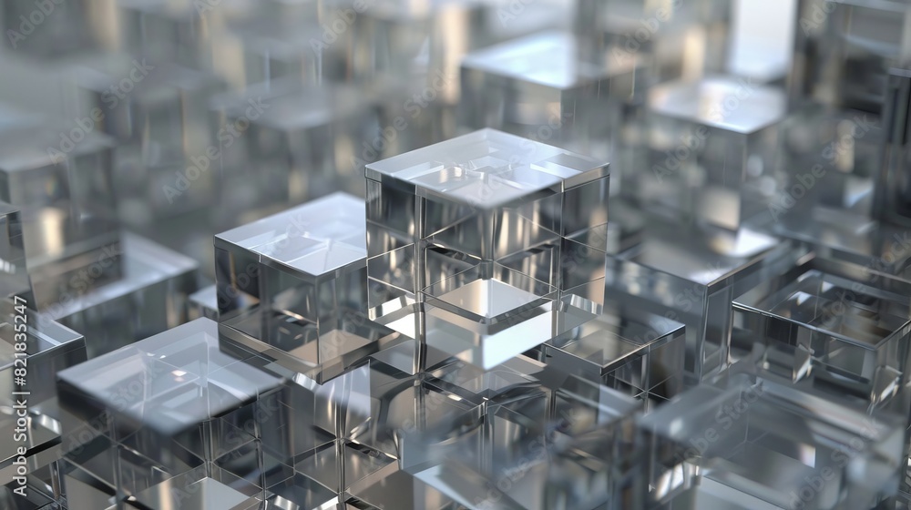 Aufkleber a geometric abstract animation using a glass cube, looping video in 4k, and 3d rendering