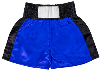 Blue Muay Thai shorts isolated on white background, Boxing sports shorts, Muay Thai shorts on White...